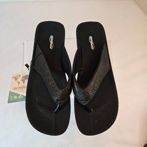 AEROTHOTIC  Slip On Recovery Footwear Plantar Fasciitis Flip Flops Sz: 39 Black - Picture 1 of 12